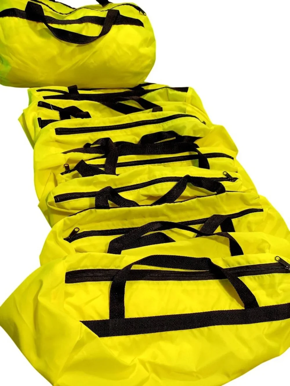 Duffel Bag Nylon Bright Yellow/Black Handles Zipper Lightweight Lot of 5